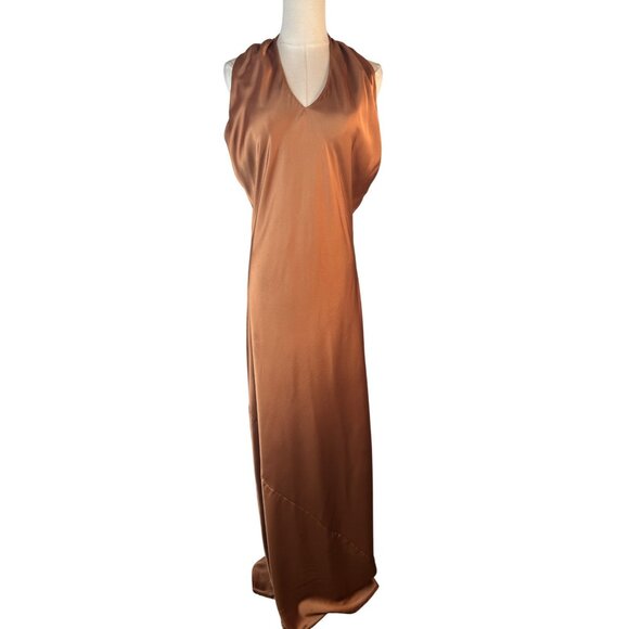 Show Me Your Mumu M Jasmine Halter Maxi Copper Satin Luxe Formal NWOT - Picture 11 of 16